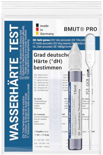 BMUT - Mesure de la dureté de l'eau - Kit de test de dureté allemande - Solution de titrage - Doux, moyen, dur - Plage de mesure 0 à 30 °dH - Test de calcaire (1 x 15 ml)