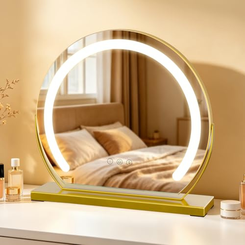 MantoLite Specchio da Trucco Rotondo LED 40 cm Oro 3 Temperature Luci