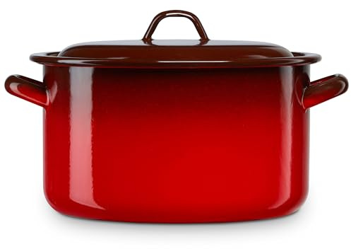 briebe Pentola dritta da cucina a induzione 34 cm, casseruola 18,5 L grande con coperchio in acciaio smaltato vetrificato Apta, piano in ceramica, fuoco, gas, forno, Ignea vintage rosso
