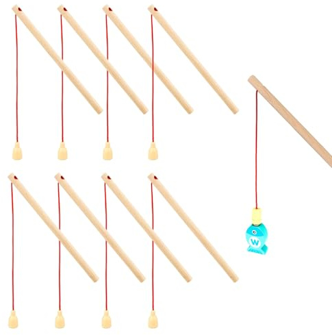 Invasye 8 Piezas Caña de Pescar Magnética de Madera, Juego Pesca Niños Magnetico, Piscina Actividad Accesorios