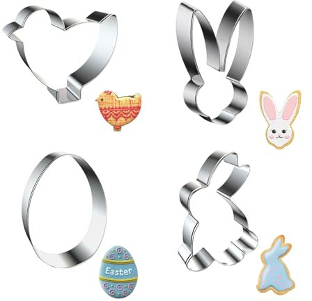 AUXHCYL 4 Pcs Easter Cookie Cutters, Stainless Steel Easter Biscuit Cutter for Baking and Easter Party Decoration Gift - Egg, Chick, Bunny, Rabbit Face