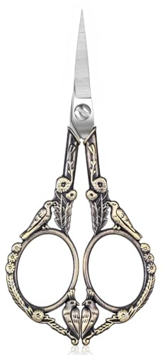 Yuanchu Stickschere Klein, Retro Handwerk Schere Edelstahlschere Stoffschere Handarbeitsschere Nähschere Textilschere Bastelscheren zum Nähen Gewinde Nadelarbeit Handwerkliche Trimmen(Bronze)