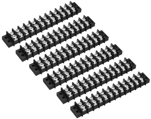 sourcing map 6 Pcs 12 Positions Terminal Block 300V 20A 9.5mm Pitch Dual Rows 12 Circuits DIN Row Screw Terminals Strip