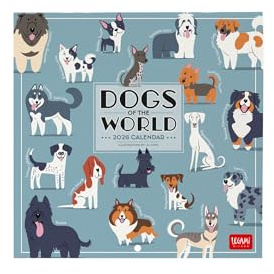 Legami - Väggkalender 2026, Dogs Of The World, 12 månaders liten väggkalender, årsplanerare, engelsk planerare, utrymme för anteckningar, stjärntecken, internationella helgdagar, 18 x 18 cm
