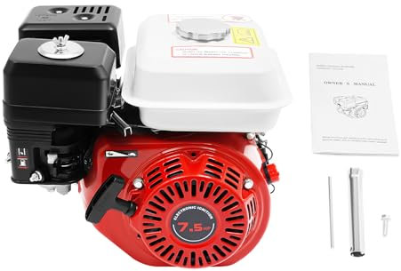 Moteur à essence 7,5 CV 4 temps rouge 20 mm Moteur industriel OHV avec démarrage par câble pour nettoyeur haute pression, fendeur de bois, plaque vibrante, générateur, tondeuse à gazon, refroidi par
