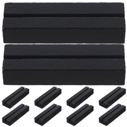DOITOOL Soporte de Madera Rústica para Tarjetas y Fotos Portatarjetas de Mesa Negro Base de Madera Natural Juego de 10 Unidades para Restaurante Oficina y Tienda