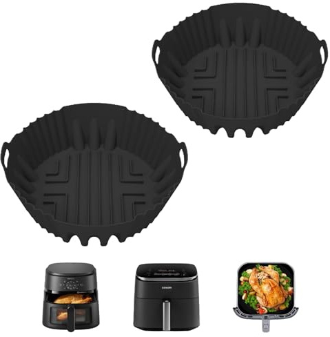2 Pièces Accessoires Air Fryer, Moule Silicone Air Fryer, Plat Silicone Air Fryer, Panier Moule pour Friteuse à Air Chaud Réutilisable pour Friteuse Air, Micro-ondes, Four