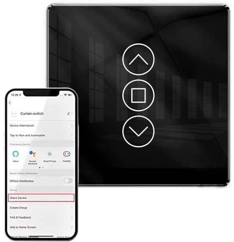 VEGOATY Smart Rolladen - Temporizador para persianas con función porcentual: arco 2,5D táctil, interruptor de persiana inteligente, wifi, Alexa/Google control por voz, requiere cable cero (negro)
