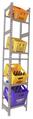 Simon Rack Drinks Crate Rack for 4 Crates, 2000 x 400 x 300 mm, Grey, Freestanding Metal Shelf for Water Crates, Beer Crates or Drinks Crates, for Kitchen, Garage or Cellar