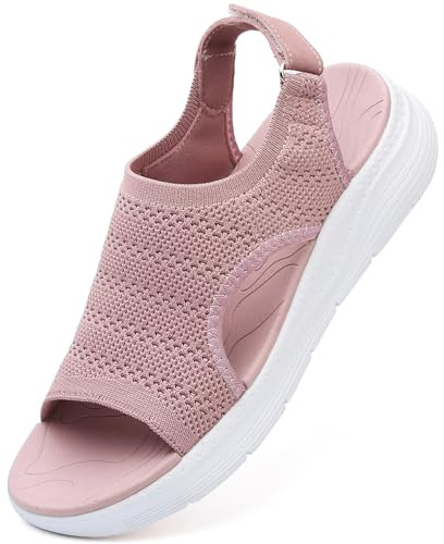DimaiGlobal Sandali Donna Ortopedici Estivi Supporto Arco Plantare e Cinturino Regolabile Zeppa Punta Aperta Rete Lavabili in Lavatrice Traspiranti Sportivi Passeggio Casual Estate 36EU Rosa