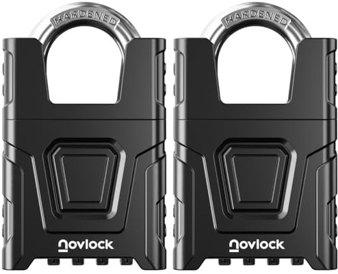 NOVLOCK Kombinationshänglås för utomhusbruk - vädertåligt 4-siffrigt lås med 8 mm skyddad, kapningssäker bygel för grindar, staket, bodar, förråd, skåp och skåpluckor - 2-pack, svart