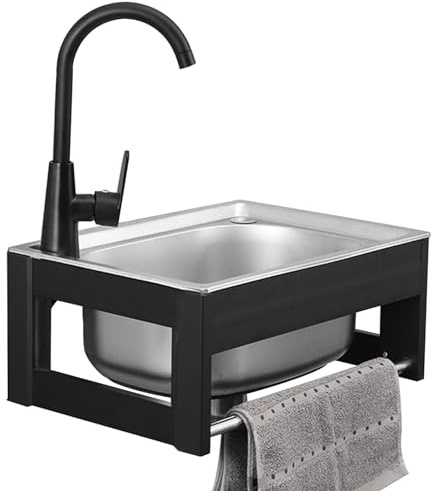 Fregadero de cocina independiente de acero inoxidable, lavabo montado en la pared con grifo para lavandería y cuarto de servicio