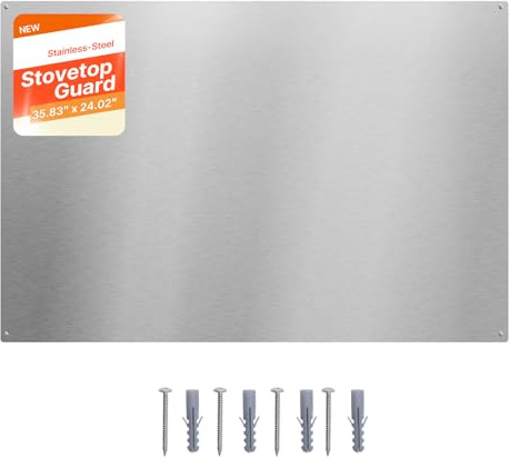 VEVOR 36 x 24 Stainless Steel Backsplash for Stove, Ultra Flat Splatter Guard, Wall Shield Range Hood Backsplash, Easy Clean Kitchen Wall Metal Panel, Pre-Drilled Holes for Easy Installation, Silver