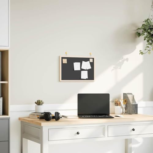 LoogCape krittavla med massiv furutram, svart, 40 x 30 cm, mångsidig, för kontor, kök, skola, hemmakontor, barnrum, väggtavla, organisera anteckningar