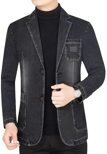 Blazer De Mezclilla para Hombre Estilo Casual Elegante Chaqueta Deportiva con Solapa De Muesca Dos Botones Blazer De Negocios Chaqueta De Mezclilla Sastrería para Hombre Chaqueta De Traje De Mezcli