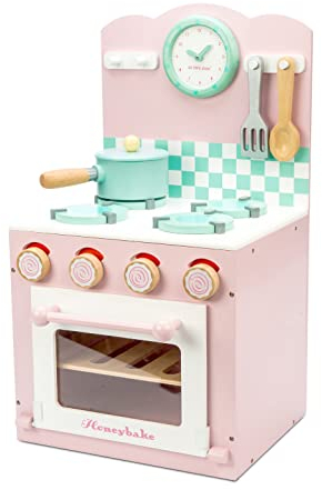 Le Toy Van - Educational Wooden Honeybake Oven & Hob Pink Set Pretend Kitchen Play Toy | Boys & Girls Role Play Toy Kitchen Accessories