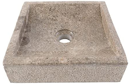 WOHNFREUDEN Marmor Waschbecken grau eckig 30 cm - Stein Aufsatzwaschbecken poliert mit Hahnloch in modernen Design