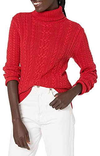 Amazon Essentials Jersey de Cuello Vuelto y Punto Cable de Tipo Pescador (Disponible en Tallas Grandes) Mujer, Rojo, XS