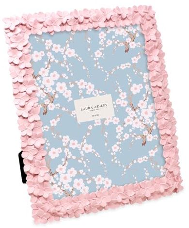 Laura Ashley 8x10 Pink Flower Textured Hand-Crafted Resin Picture Frame with Easel & Hook for Tabletop & Wall Display, Decorative Floral Design Home Décor, Photo Gallery, Art, More (8x10, Pink)