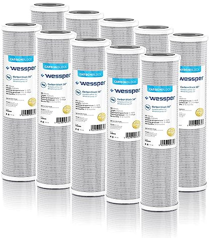 10x Wessper Cartouche Charbon Actif Bloc pour l'osmose inverse, l'eau alimentée par le pôle et la filtration des particules - 5 microns