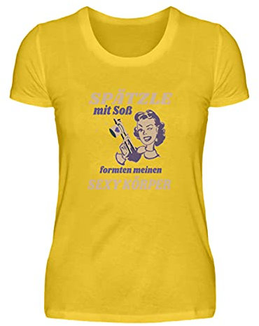 T-shirt pour femme avec inscription en allemand « Spätzle mit Soß », Jaune citron, XXL