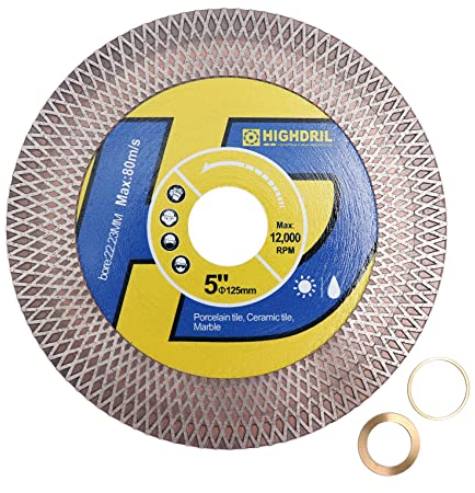 HIGHDRIL Fliesen Diamant Sägeblatt Trennscheibe 125mm zum Schneiden und Schleifen von Porzellanfliesen Granit Marmor Keramik Beton