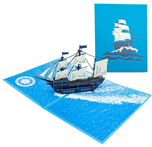 Biglietto di auguri pop up, cartolina compleanno, carte fatto a mano, alta qualità, yacht, veliero 3D