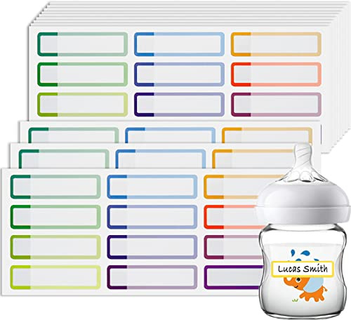 Name Labels for Kids Stuff Daycare, Waterproof Daycare Labels for Baby Bottles, 144 PCS Water Bottle Label, Name Tag Stickers for School Supplies, Day Care Essentials, Self-Laminating, Dishwasher Safe