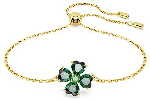 Swarovski Idyllia Bracelet, Gold-Tone Finished Clover Motif with Green Stones, Part of the Idyllia Collection