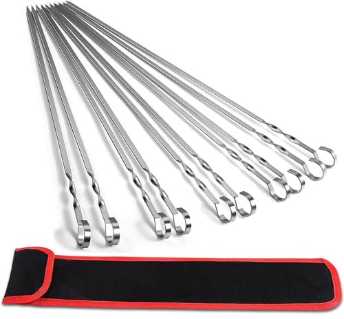 AWCIGG 20 Stück Premium Grillspieße aus SUS304 Edelstahl 40cm Edelstahl Schaschlikspieße BBQ Grill Spieße für Fleisch und Gemüse mit Tragbarer Nylontasche