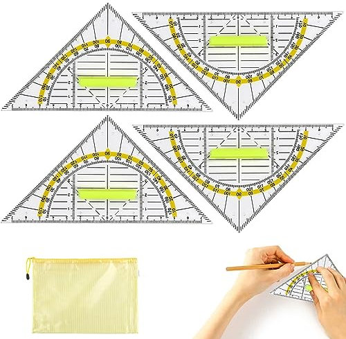 Transportador de ángulos triangular, Bueno geometría fija oficina cuadrado, Herramientas de Dibujo Triángulos, Geometría Fija Oficina Cuadrado, Regla de Dibujo con transportador, 4 Piezas