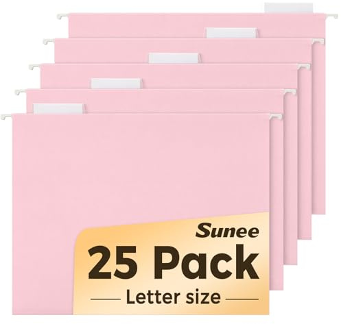 SUNEE 25 Pack Hanging File Folders, Pink Folders, Hanging File Folders Letter Size with 1/5-cut Tabs, Stay Organized for Your Home and Office Bulk File and Documents
