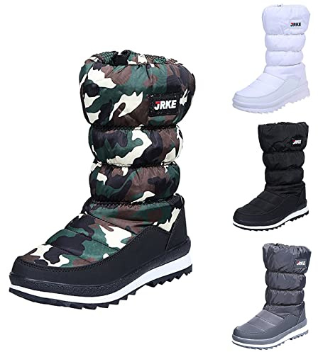 Momolaa Snow Boots Womens Size 6 Walking Rain Snow Winter Boots Quilted Fur Lined Waterproof Winter Shoes Lightweight Outdoor Hiking Boots Warm Slip On Mid Calf Zipper Booties White