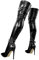 blingqueen Damen Stretch Lack Stiefel Spitze Overknee Stiletto Boots Riemen Schnallen Damenstiefel Metallic Schwarz 40 EU