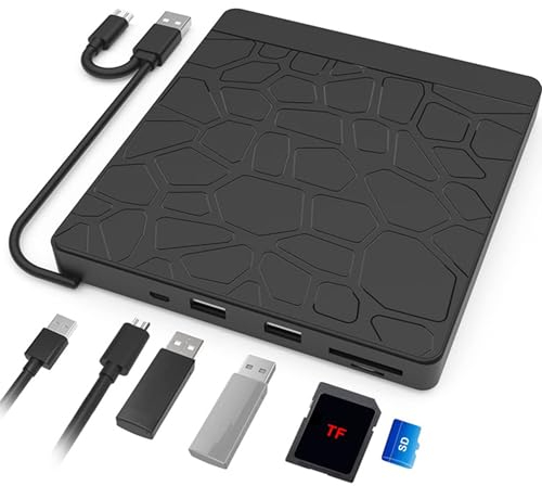 Externes CD DVD Laufwerk für Laptop: Externer DVD Brenner mit USB 3.0 Type-C SD/TF Kartenleser und USB Anschlüsse - External CD DVD Drive für Laptop Desktop MacBook Win11/10/8/7/XP Linux Mac OS Vista