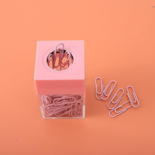 SquarezhenBo Pink Magnetic Paper Cilp Dispenser Holder Clear Acrylic Paper Clip Organizers with Magnetic Top for Desk Cute Office Binder Clip, Hair Clip,Paper Clip Holders Office and School Supplies