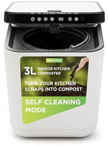 NutriChef compostador electrico, 3 litros, Ideal para cocinas, Cubo Basura organica y deschos de Comida, Automatico, Funciones de Secado, Trituracion y Enfriamiento