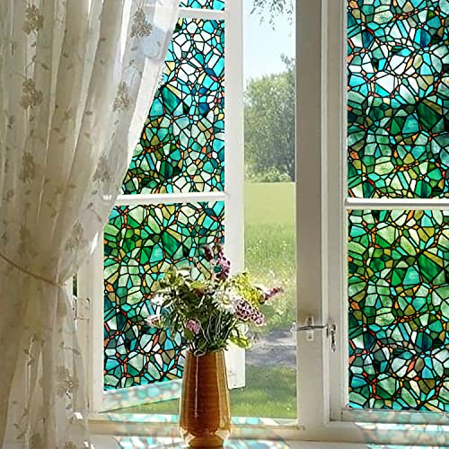Neukids 40x200cm Doppelseitig Buntglas Fensterfolie, Kiefern Kopfsteinpflaster Statisch Haftend Sichtschutzfolie, Statische Fensterfolie Selbstklebende, Schlafzimmer Wohnzimmer Küche Dekorfolie