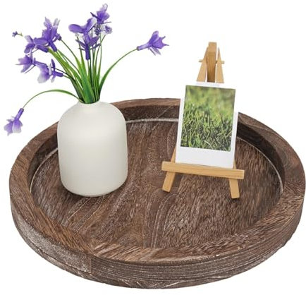 Vassoio da portata rotondo in legno per decorazione, centrotavola da cucina da 28 cm, vassoio decorativo, vassoio decorativo per tavolo da pranzo in fattoria, vassoio centrotavola, accessori per la
