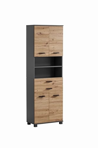 Schildmeyer Palermo Hochschrank 701947, Anthrazit/Artisan Eiche Dekor, 59,8 x 23,6 x 180,9 cm