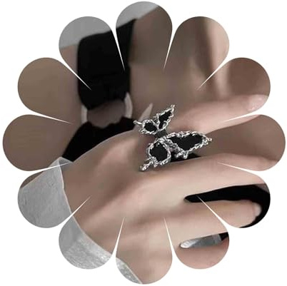Aneneiceera Anelli A Farfalla Smaltati Vintage Anello A Farfalla Nero Anello Da Dito Gotico Asimmetrico Anelli Da Nocca Punk Anello Di Dichiarazione Esagerati Regolabili Gioielli Per Donne E Ragazze