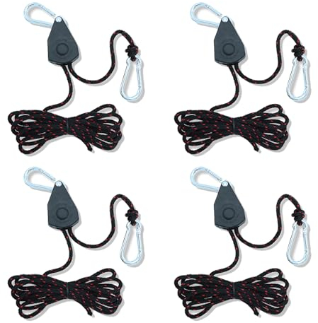 4 Stück Ratchet Hangers, Einstellbare seilaufhängung, 2M Seilratsche, 1/8 Zoll Seilaufhänger, Flaschenzug Mit Seilspanner Abspannseil, Für Hängende Camping Zelt Seilzugratsche