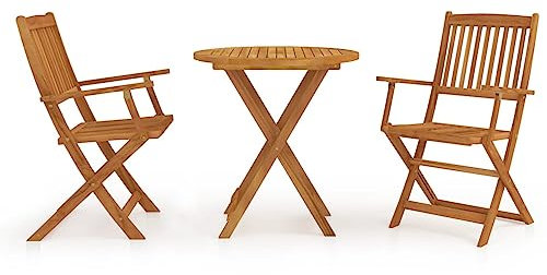 LAPOOH Gartenmöbel-Set, klappbar, 3-teilig, Tisch und Stühle, Gartenmöbel, Massivholz, Akazienholz