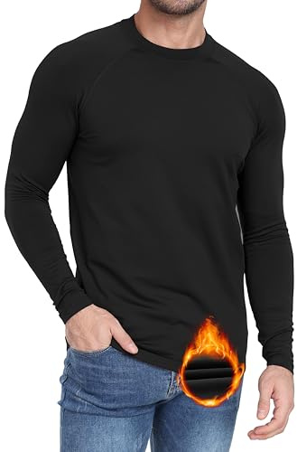 Zoofly Maglia Termica Uomo Invernale Magliette Termiche Uomo Pile Maniche Lunghe Calcio Biancheria Intima Termica Uomo Abbigliamento Uomo Maglia Ciclismo Maniche Lunghe Nero 2XL