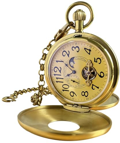 VIGOROSO Mechanical Hand-Wind Pocket Watch for Men, Half Hunter Double Covers