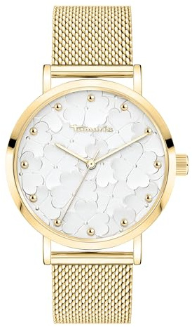 Tamaris Damenuhr - Armbanduhr für Damen analog 38mm, mit Meshband oder Lederband und Blumenmotiv, 3 ATM Wasserdicht