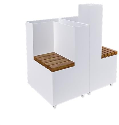 Xilin-872 Banco con Jardinera, Caja de Flores de Metal Comercial Blanca Caja de Flores de Hierro combinada con 2 Bancos de Madera anticorrosión, L 80cm*D 60cm*H 70cm Banco de jardín