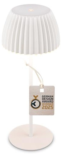 BRILONER - Riffle LED Tischlampe kabellos IP44 mit Lichtkante, Touchdimmer, Akku tauschbar, Nachttischlampe, Leselampe, LED Lampe, Akku Lampe, German Design Award Winner 2025, 14,5x36,5 cm, Weiß