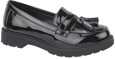ITS NICE Girls Black School Shoes Girls Loafers Comfort Communion School Wedding Formal Party with Tassel Bow (Black Patent, UK Footwear Size System, Big Kid, Women, Numeric, Medium, 4)