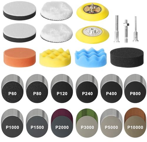 SUPRBIRD Kit Rinnova Fari Auto, 133 pcs Kit Lucidatura Fari Auto, Dischi Abrasivi 75mm, Lucida Fari Auto, Pulizia Fari Auto Opachi, Lucidatura Superfici
